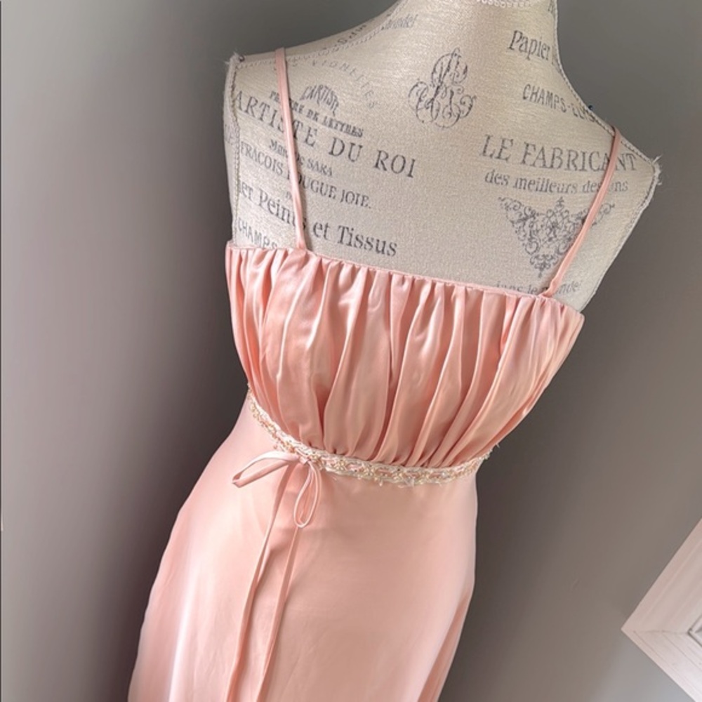 Vintage 70’s/80’s peach chiffon strapless long maxi occasion dress size small